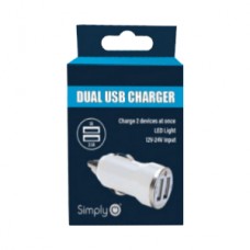 White Dual USB Car Charger