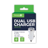 White Dual USB Car Charger