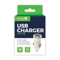 White Single USB Car Charger